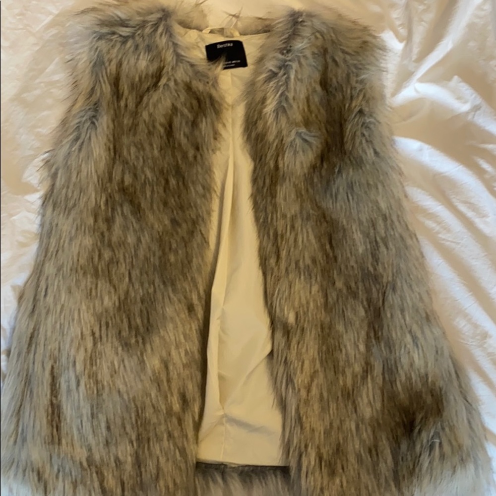 Bershka fur vest grey/brown xs